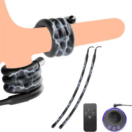 Rings Testicle Ring Electric Shock Cock Ring Set, Stimulation Devices Electrostimulation Testicle Ring Prostate Massage with Host and Electrode Ring SM Stimulate Sex Toy