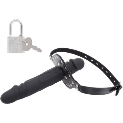Silicone Realistic Dildo Head Double Gag with Lock Bondage Gear & Accessories Leather Bondage Ball Gag Breathable Cock Sex Gag with Holes Open Mouth Gag Sex Toys